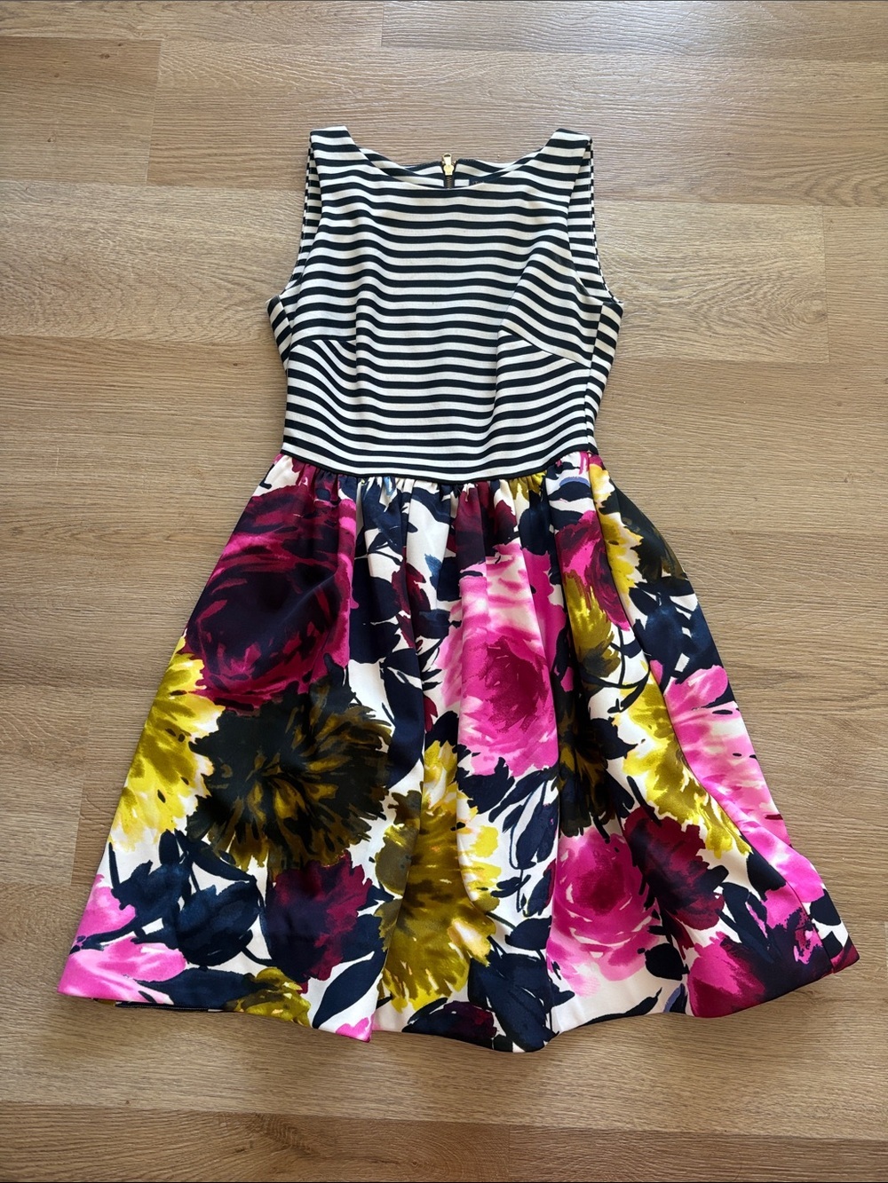 Taylor Black and White Striped Dress with Gold Accent